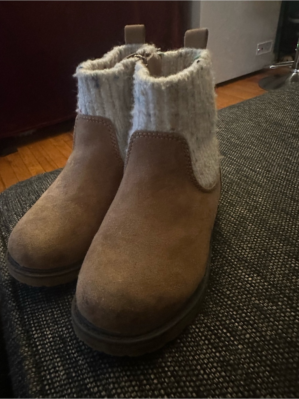 Cat & Jack Brown Suede Knit Cuff Kids Boots